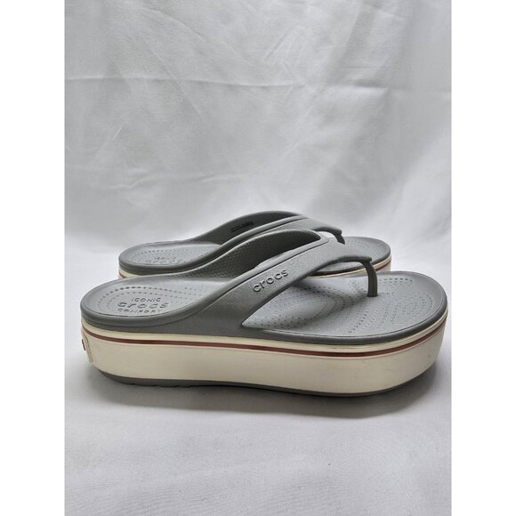 Womens Crocs Crocband Platform Gray Comfort Flip Flops Thong Sandals Size 6 - Picture 3 of 15